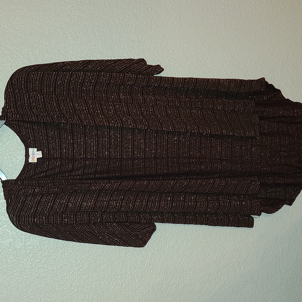 Lularoe Burgundy Purple Gold Stripes Light Cardigan